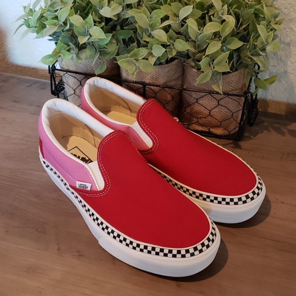 red and pink platform vans